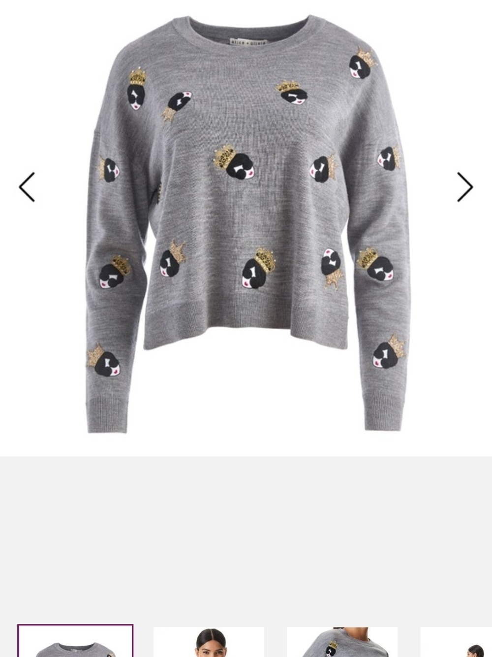 Alice + Olivia Grey Crown Motif Crewneck Sweater